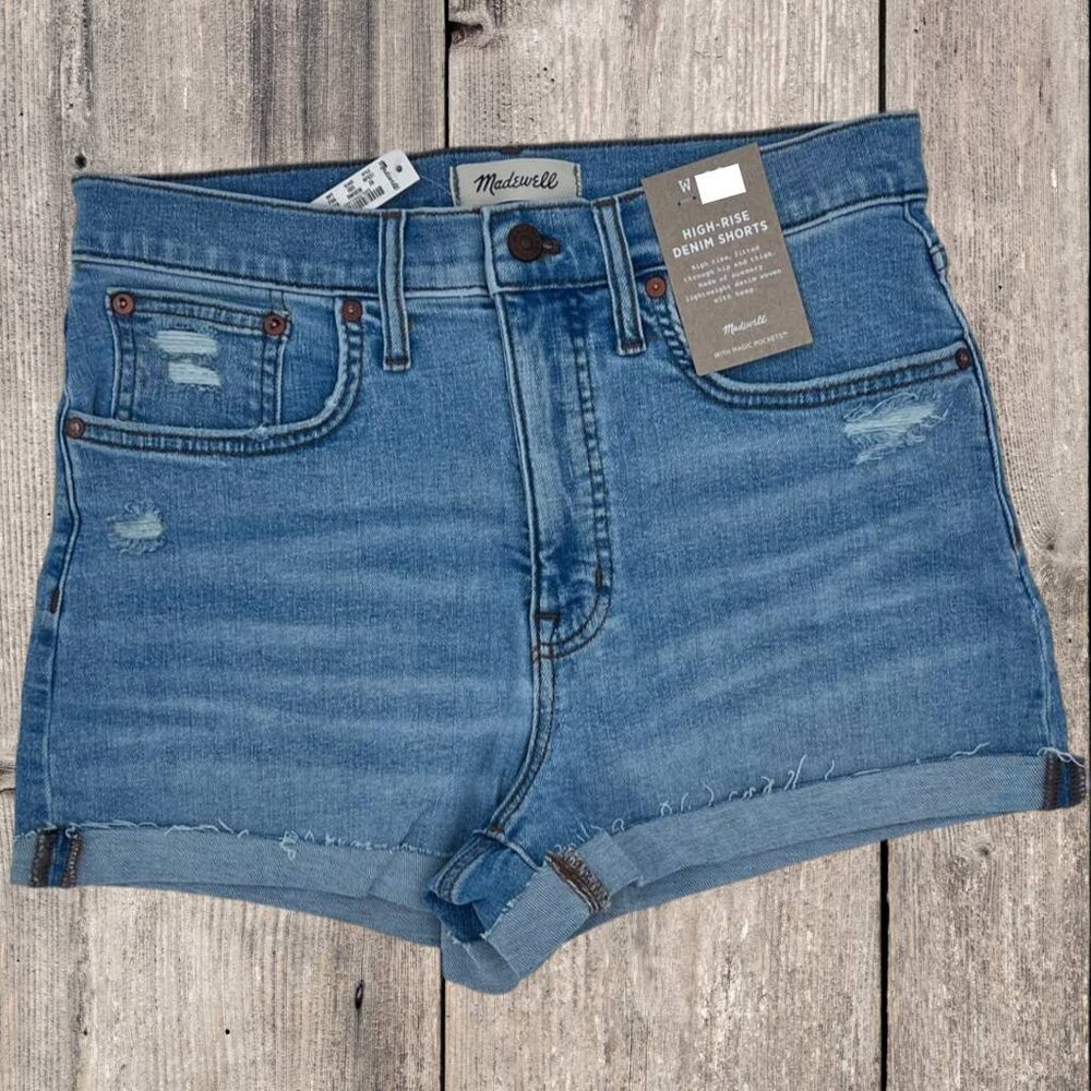 MADEWELL HIGH-RISE DENIM SHORTS, SIZE 32
